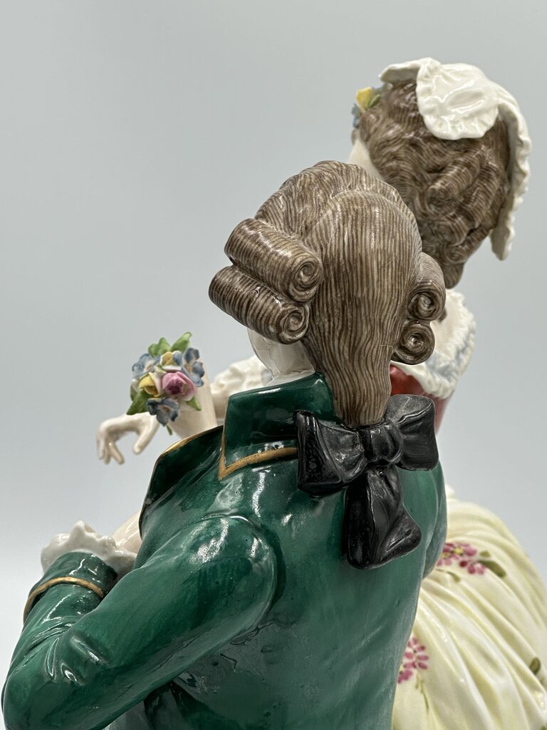 19th C Dresden Man & Woman Figurine- 11X6.5X12