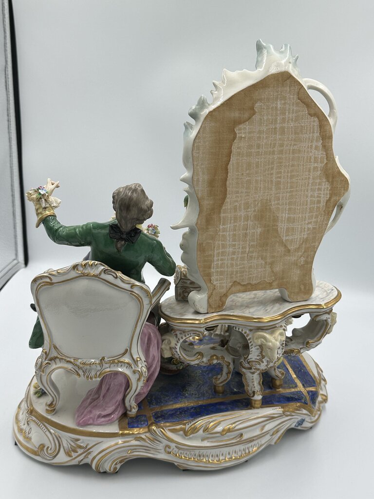 19th C. Dresden Porcelain Woman and Man At Mirror-12.5X6.5X14.5 - AS IS