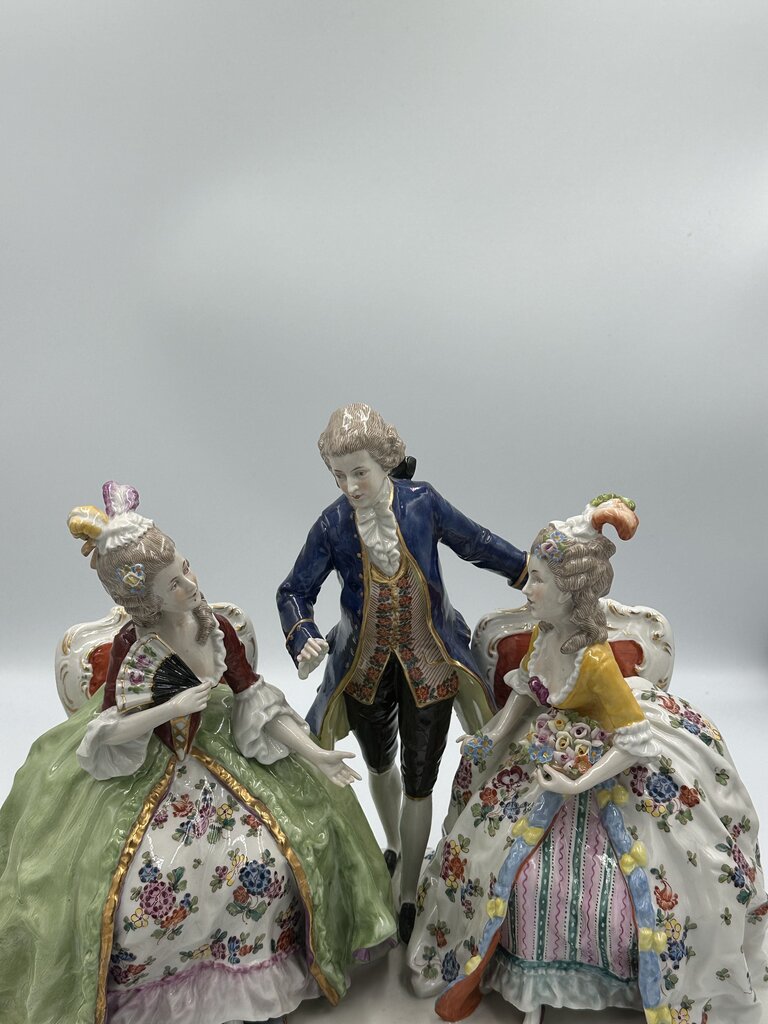 19th C. Dresden Porcelain 2 Women & Man- AS IS - 15X6X10.5