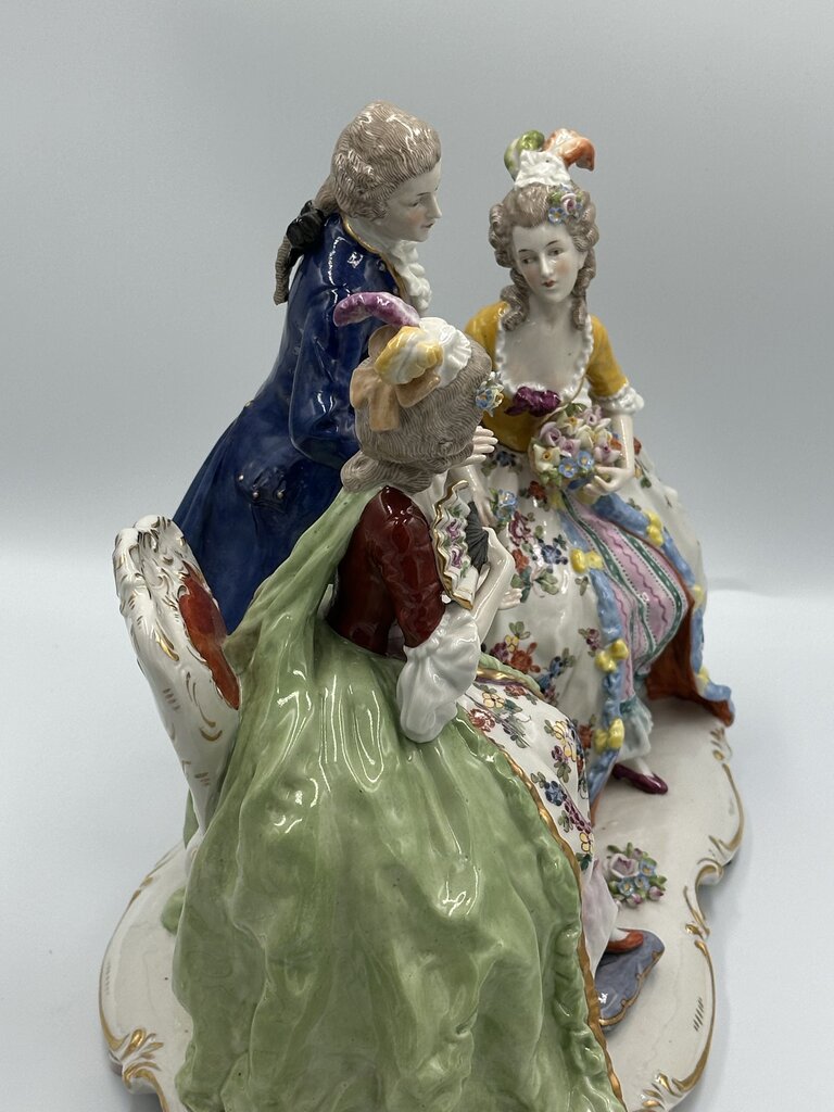 19th C. Dresden Porcelain 2 Women & Man- AS IS - 15X6X10.5
