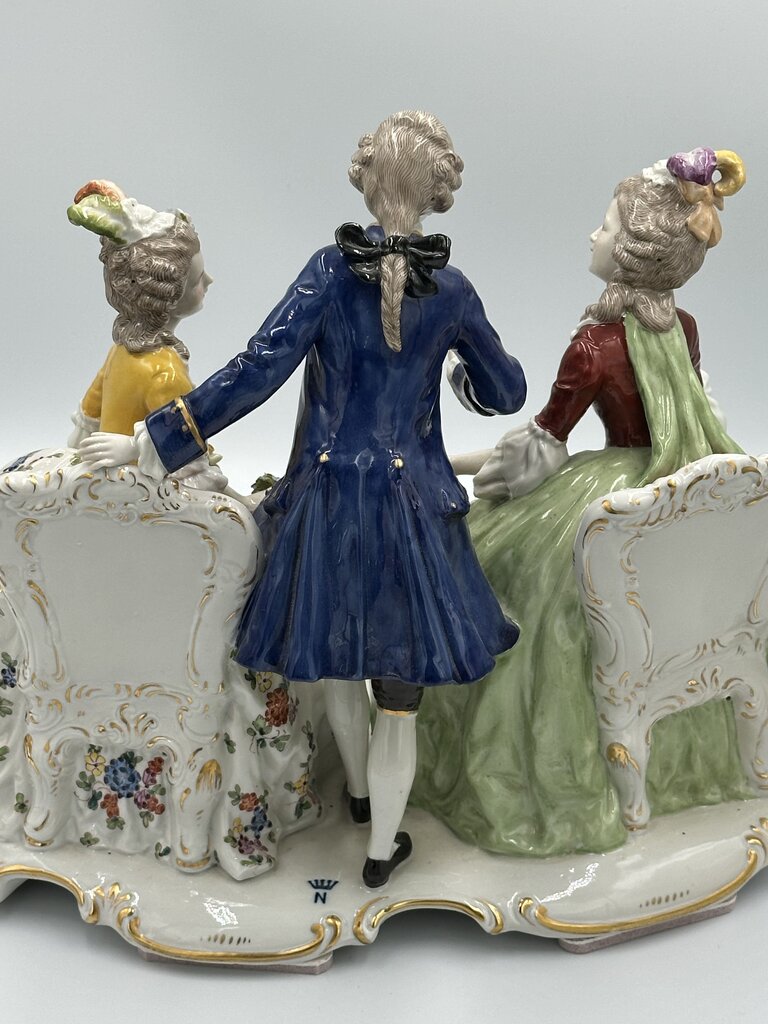 19th C. Dresden Porcelain 2 Women & Man- AS IS - 15X6X10.5