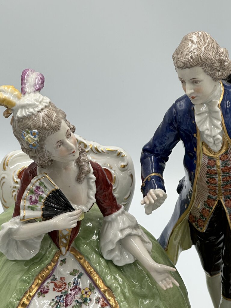 19th C. Dresden Porcelain 2 Women & Man- AS IS - 15X6X10.5