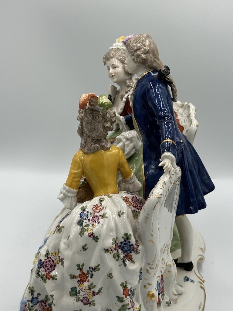 19th C. Dresden Porcelain 2 Women & Man- AS IS - 15X6X10.5