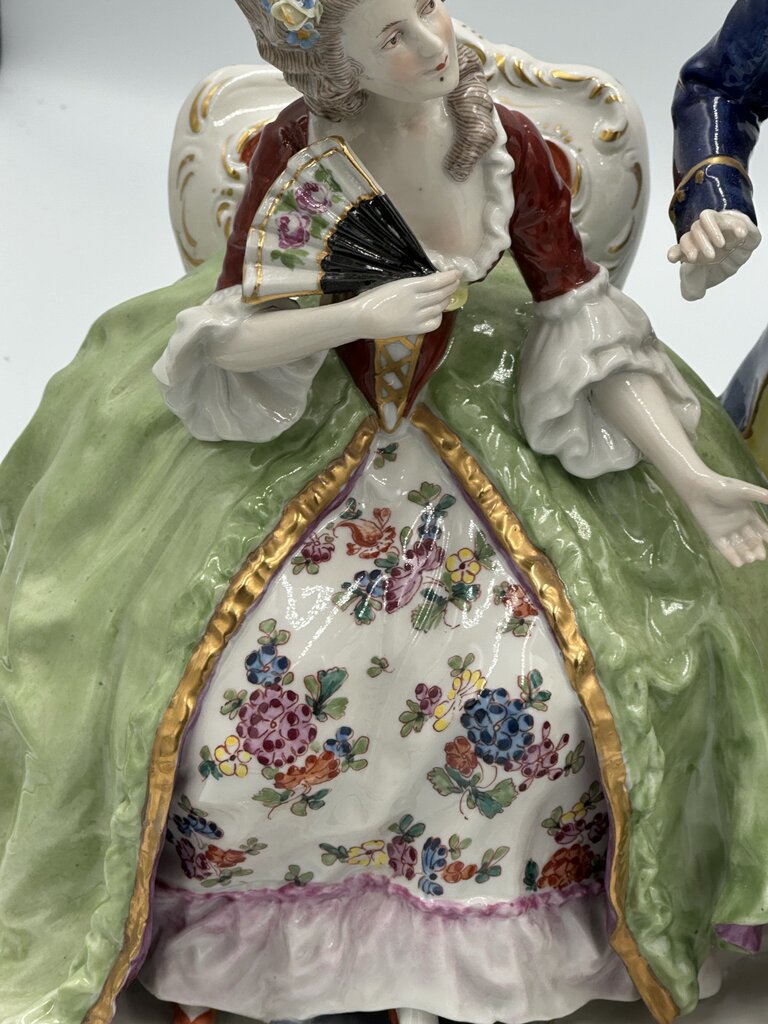 19th C. Dresden Porcelain 2 Women & Man- AS IS - 15X6X10.5