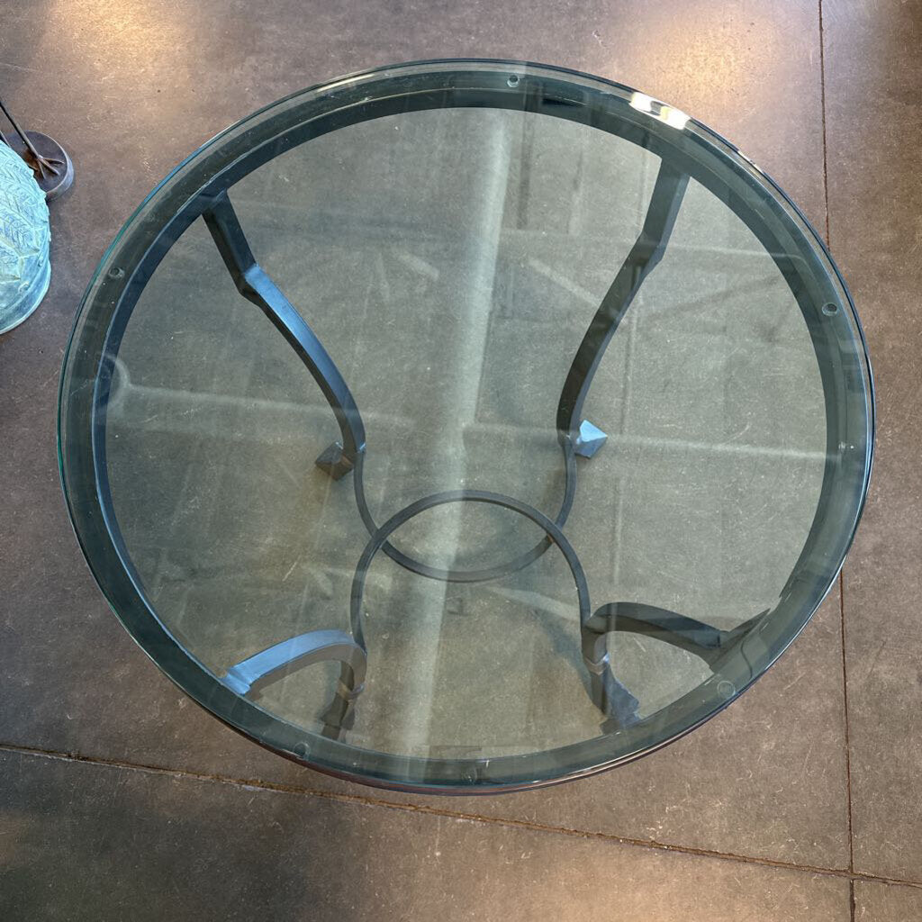 Round Wrought Iron Side Table W/ Glass Top - 27X28H