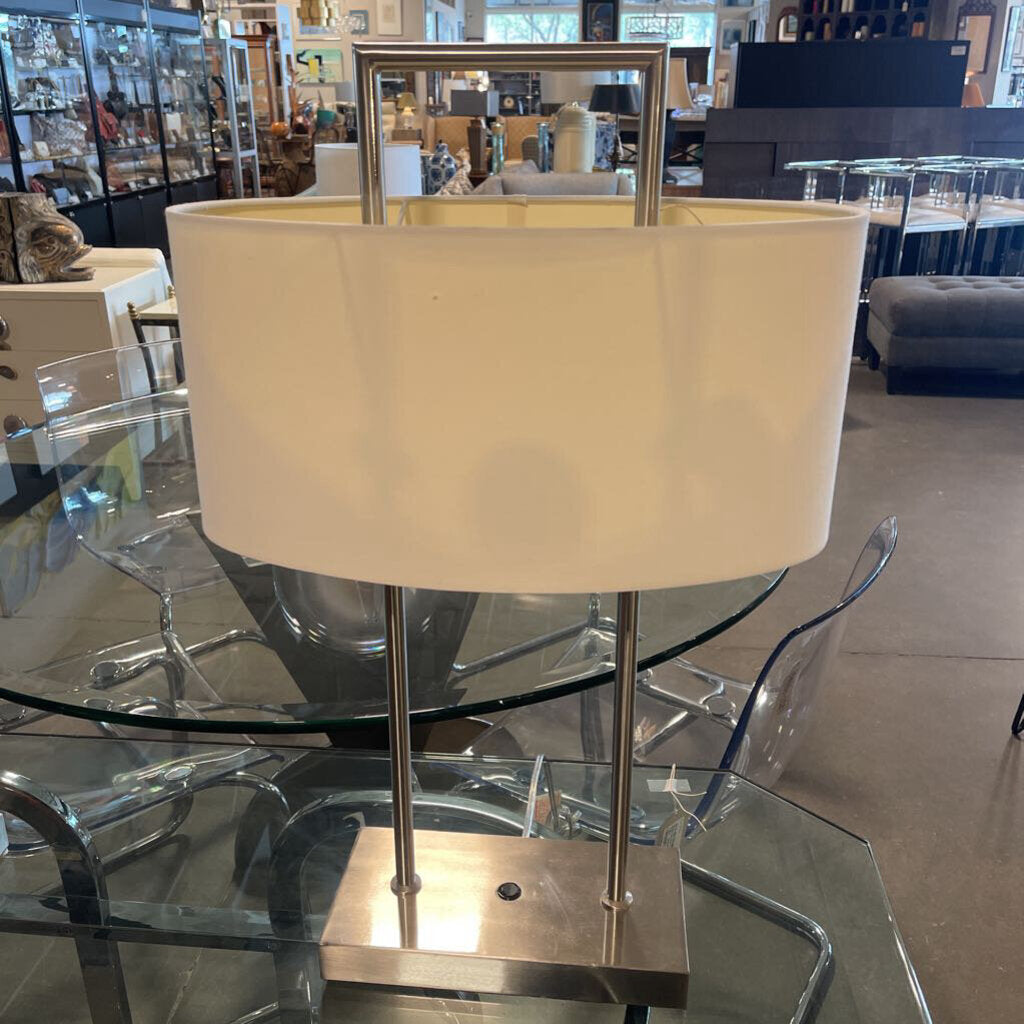 Brushed Nickel Lamp W/ Oval Shade- 16.5X26.5H