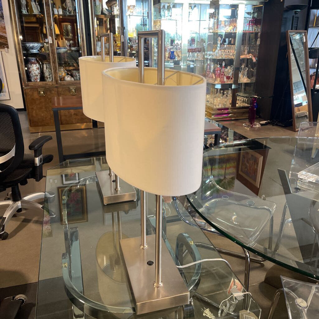 Brushed Nickel Lamp W/ Oval Shade- 16.5X26.5H