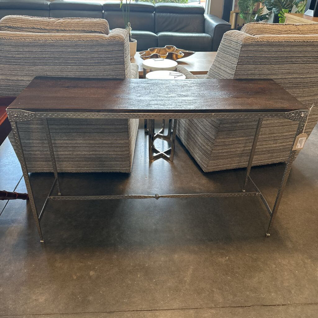 Wood Console W/ Hammered Base - 16X48X29.5H