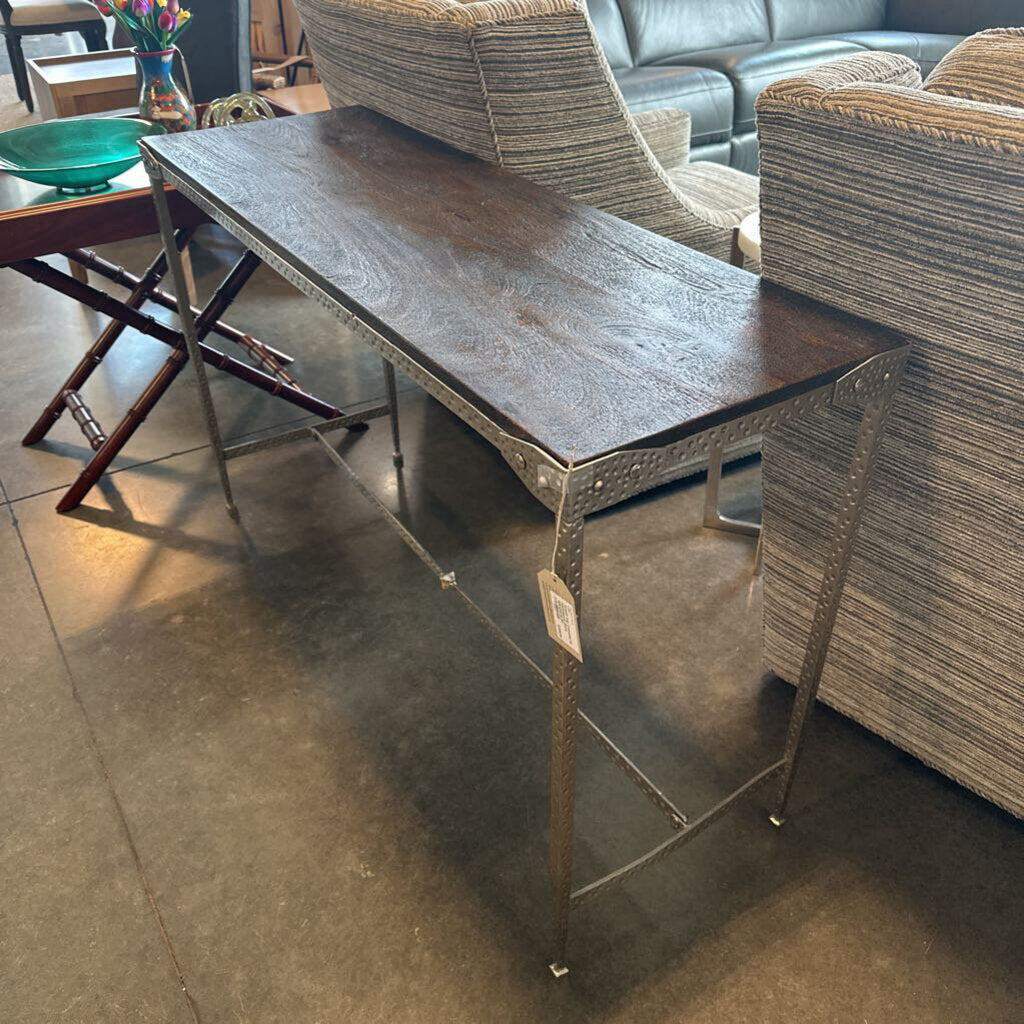 Wood Console W/ Hammered Base - 16X48X29.5H