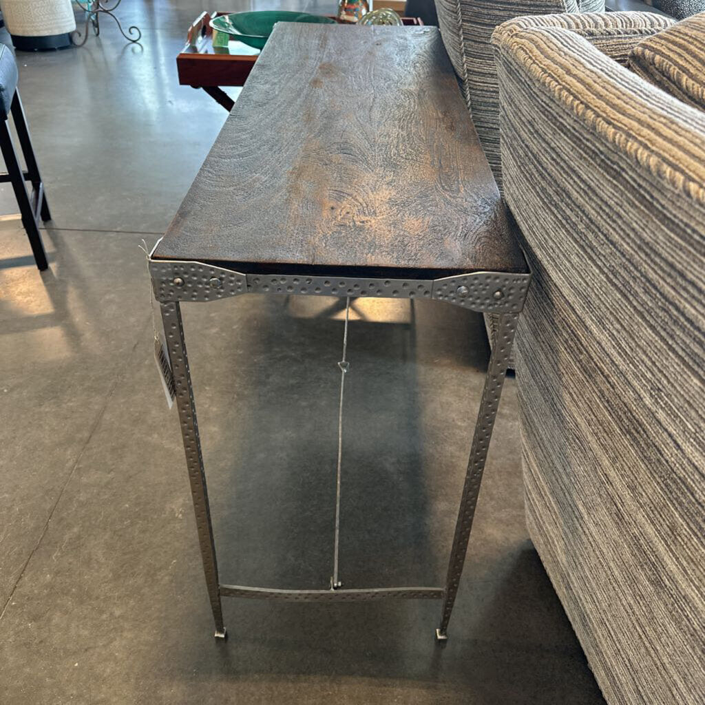 Wood Console W/ Metal Hammered Base - 16X48X29.5H
