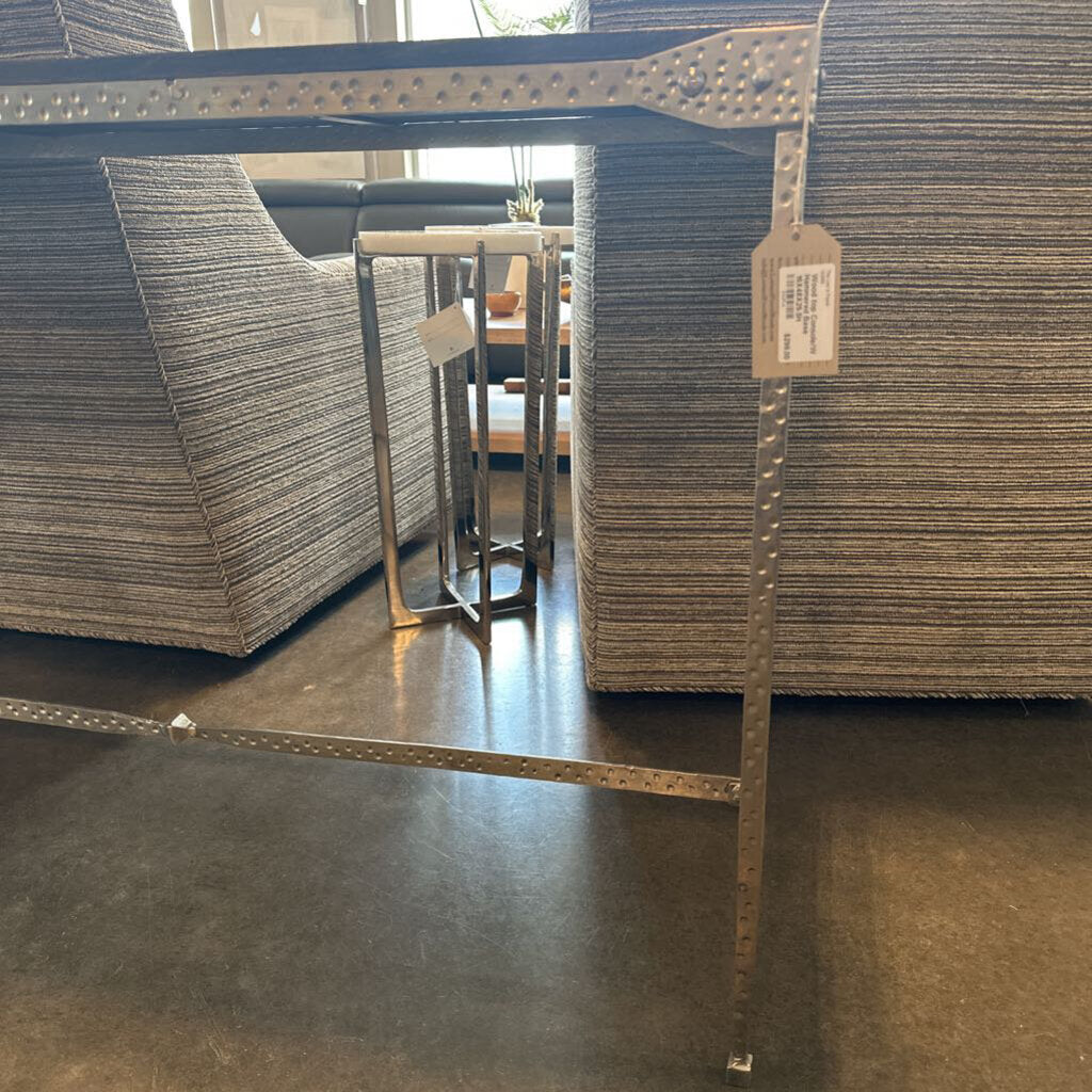 Wood Console W/ Metal Hammered Base - 16X48X29.5H