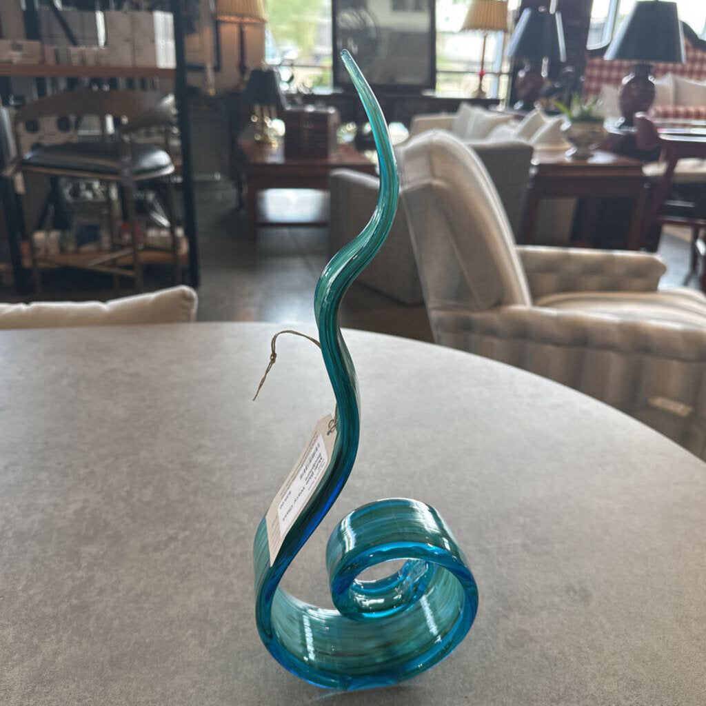 Multi Blue Wavy Glass Sculpture - 5.5X15H