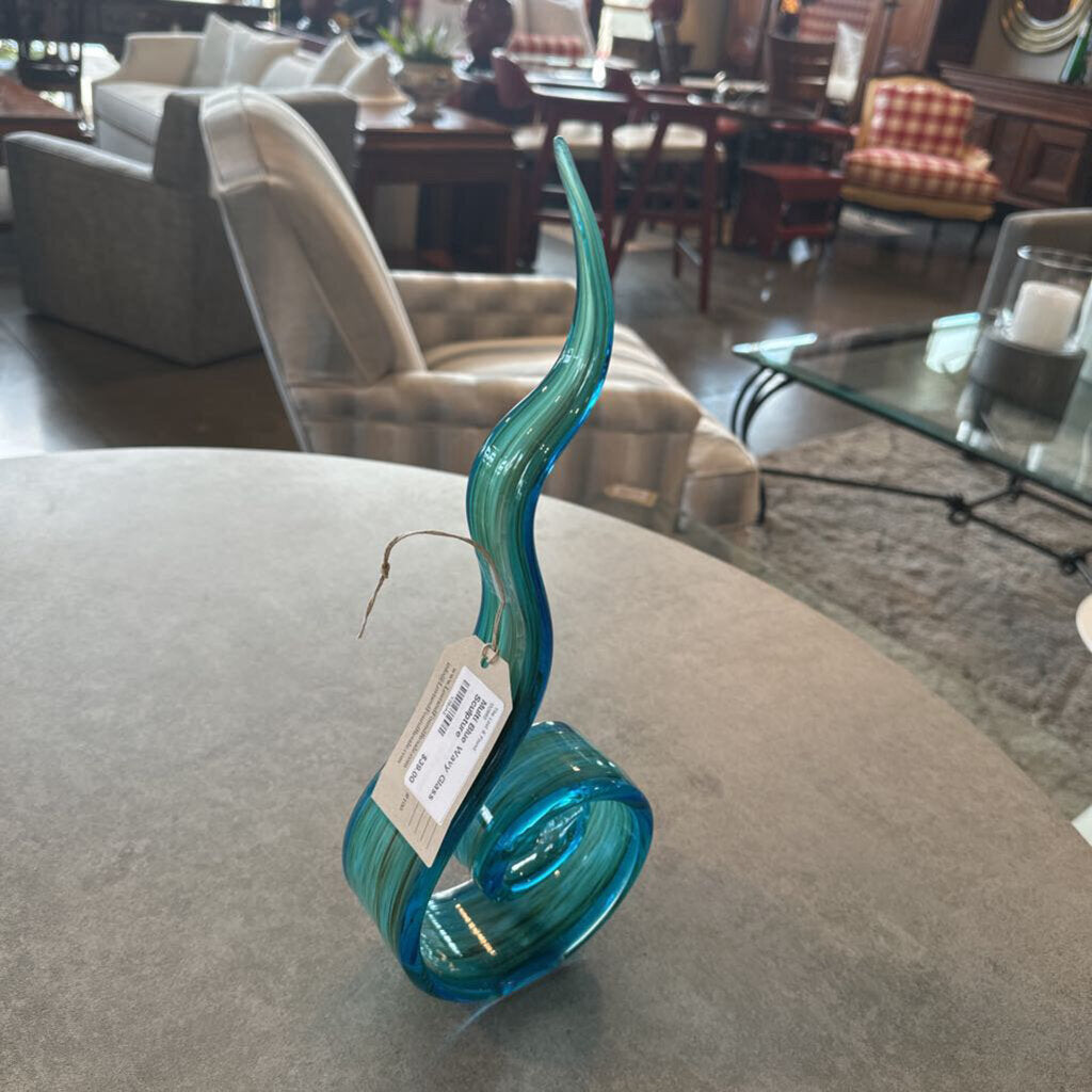 Multi Blue Wavy Glass Sculpture - 5.5X15H