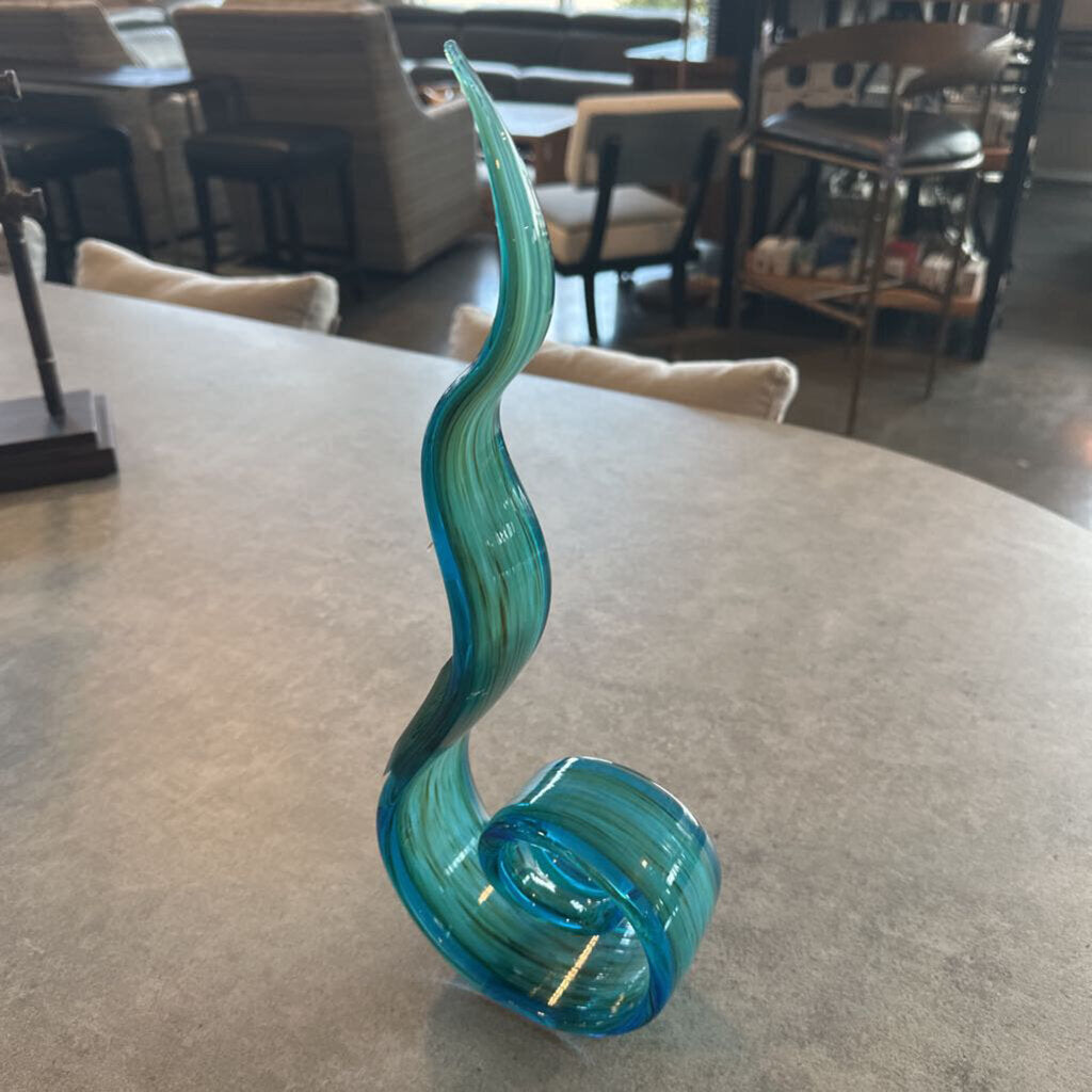 Multi Blue Wavy Glass Sculpture - 5.5X15H