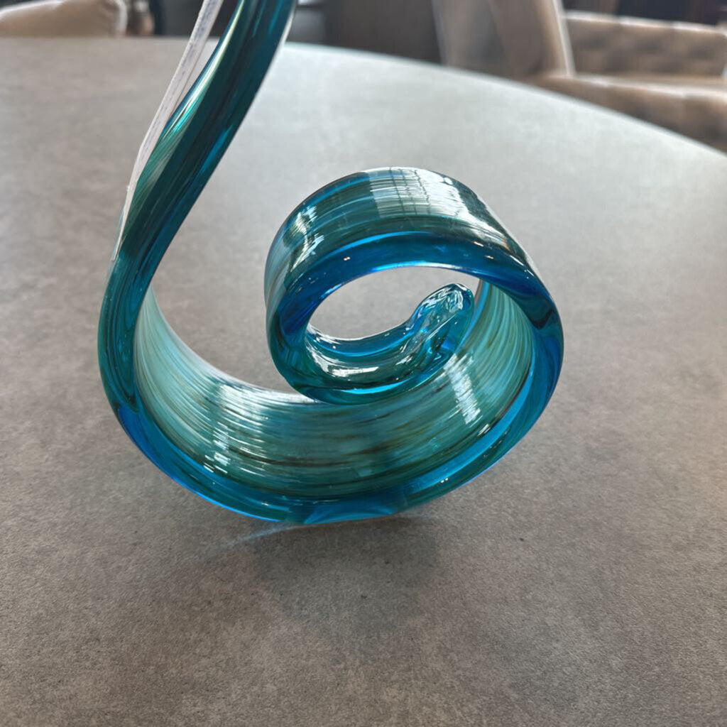 Multi Blue Wavy Glass Sculpture - 5.5X15H