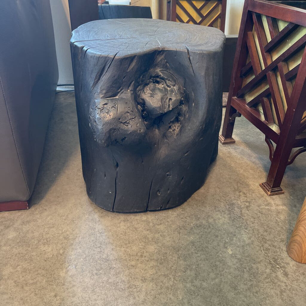 RH Wood Tree Stump Side Table On Casters- 21X16X18H- AS IS