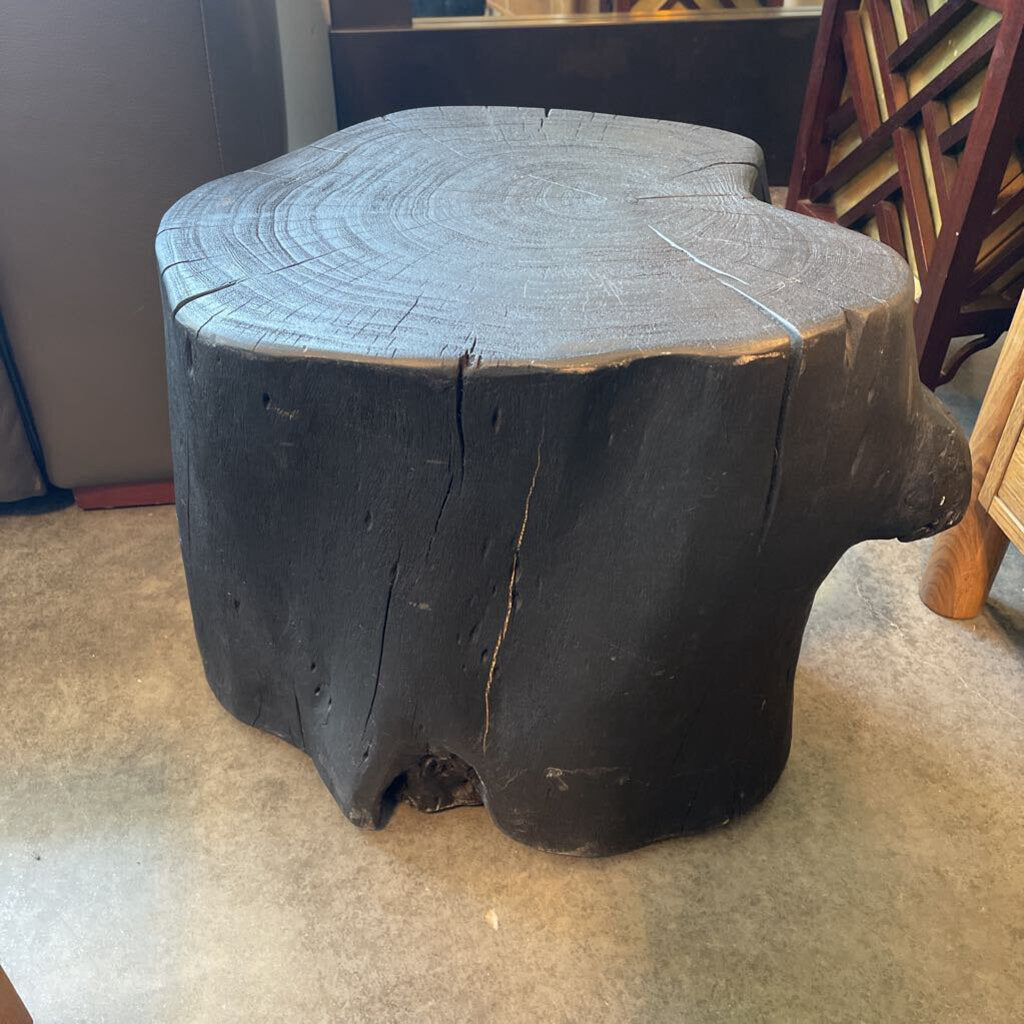 RH Wood Tree Stump Side Table On Casters- 21X16X18H- AS IS