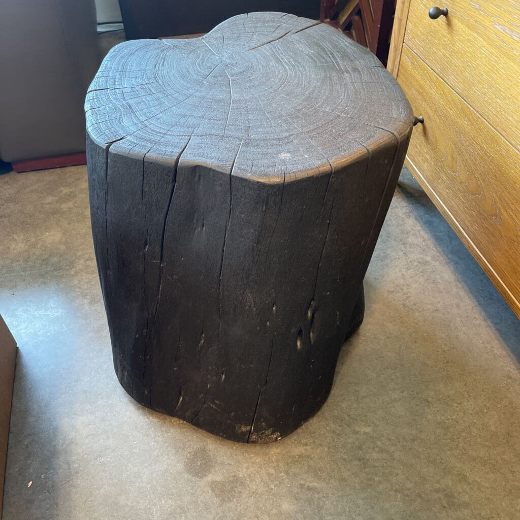RH Wood Tree Stump Side Table On Casters- 21X16X18H- AS IS