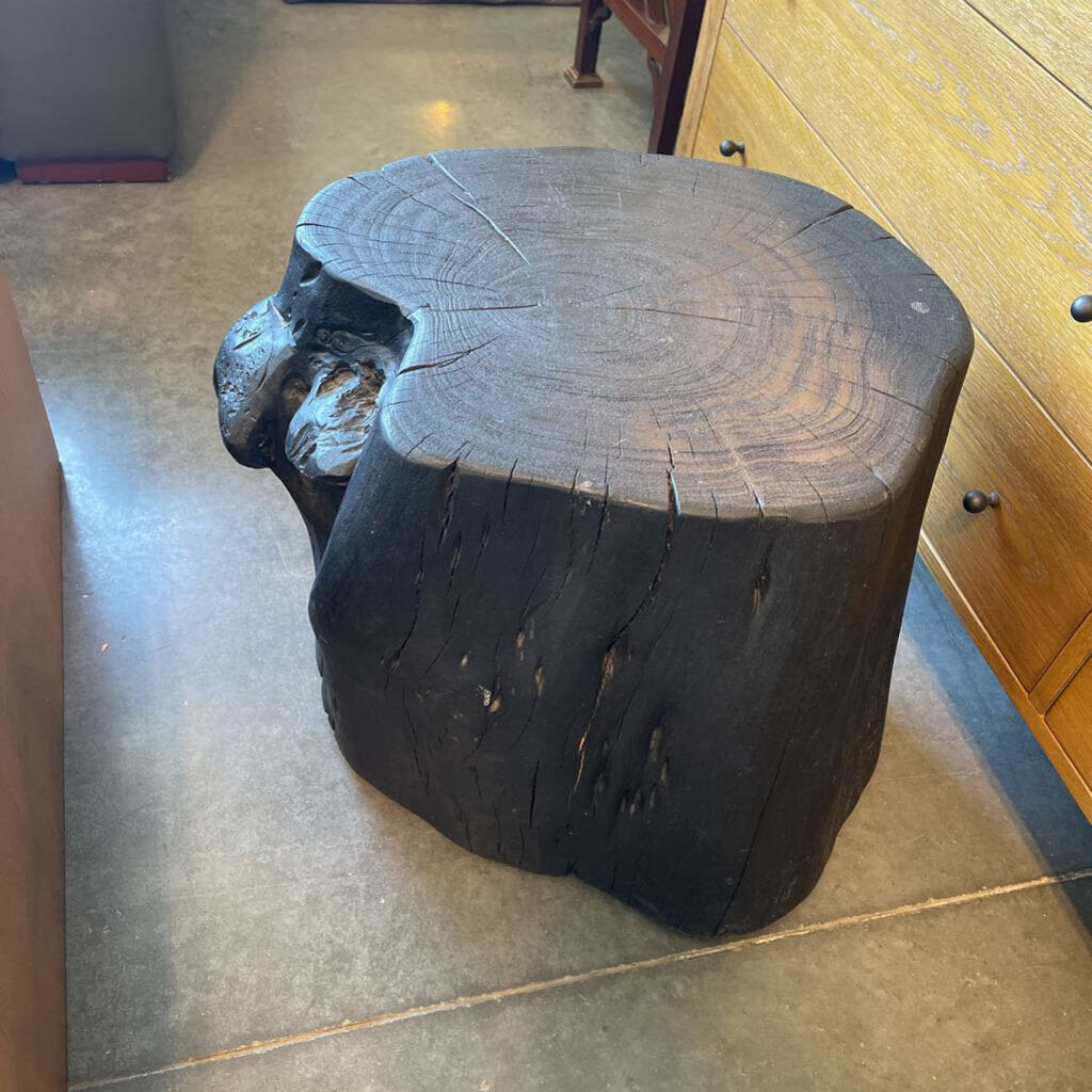 RH Wood Tree Stump Side Table On Casters- 21X16X18H- AS IS