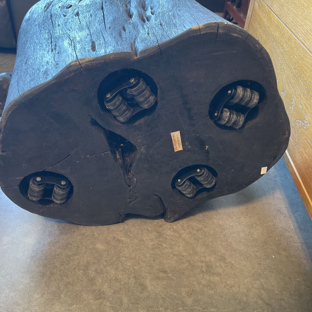 RH Wood Tree Stump Side Table On Casters- 21X16X18H- AS IS