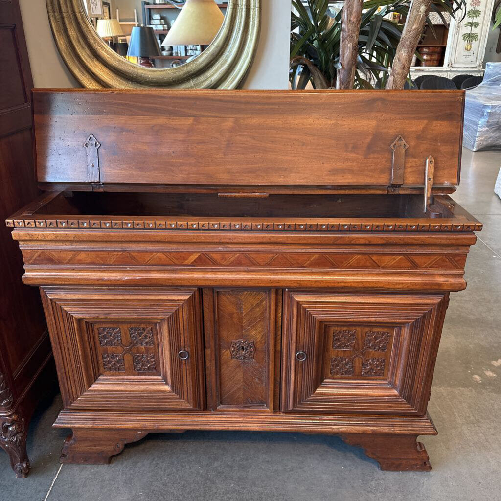 Artitalia Group Carved Wood Chest W/ Key- 54X23X39H- AS IS