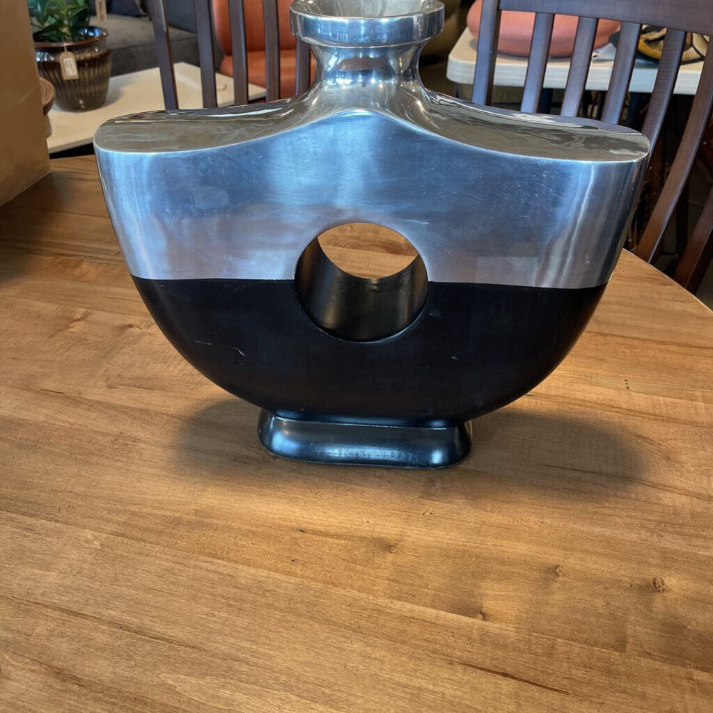 Silver & Black Vase W/ Hole - 15X13.5H