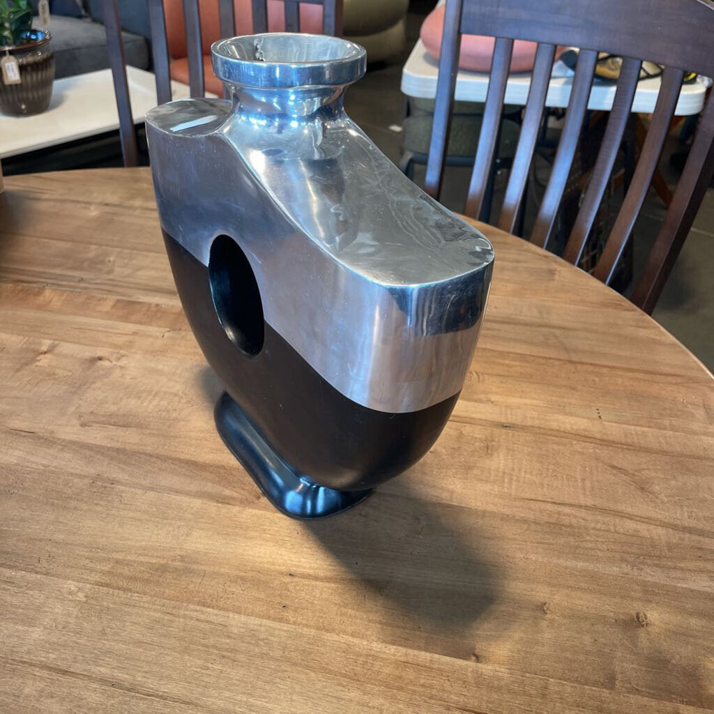 Silver & Black Vase W/ Hole - 15X13.5H