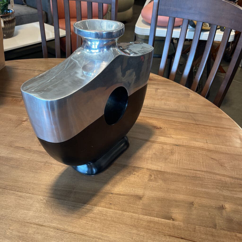 Silver & Black Vase W/ Hole - 15X13.5H
