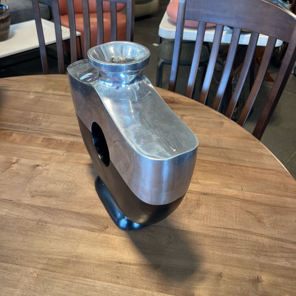 Silver & Black Vase W/ Hole - 15X13.5H