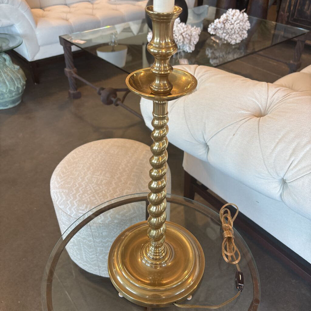 Frederick Cooper Brass Candlestick Lamp W/ Green Shade - 11X37H