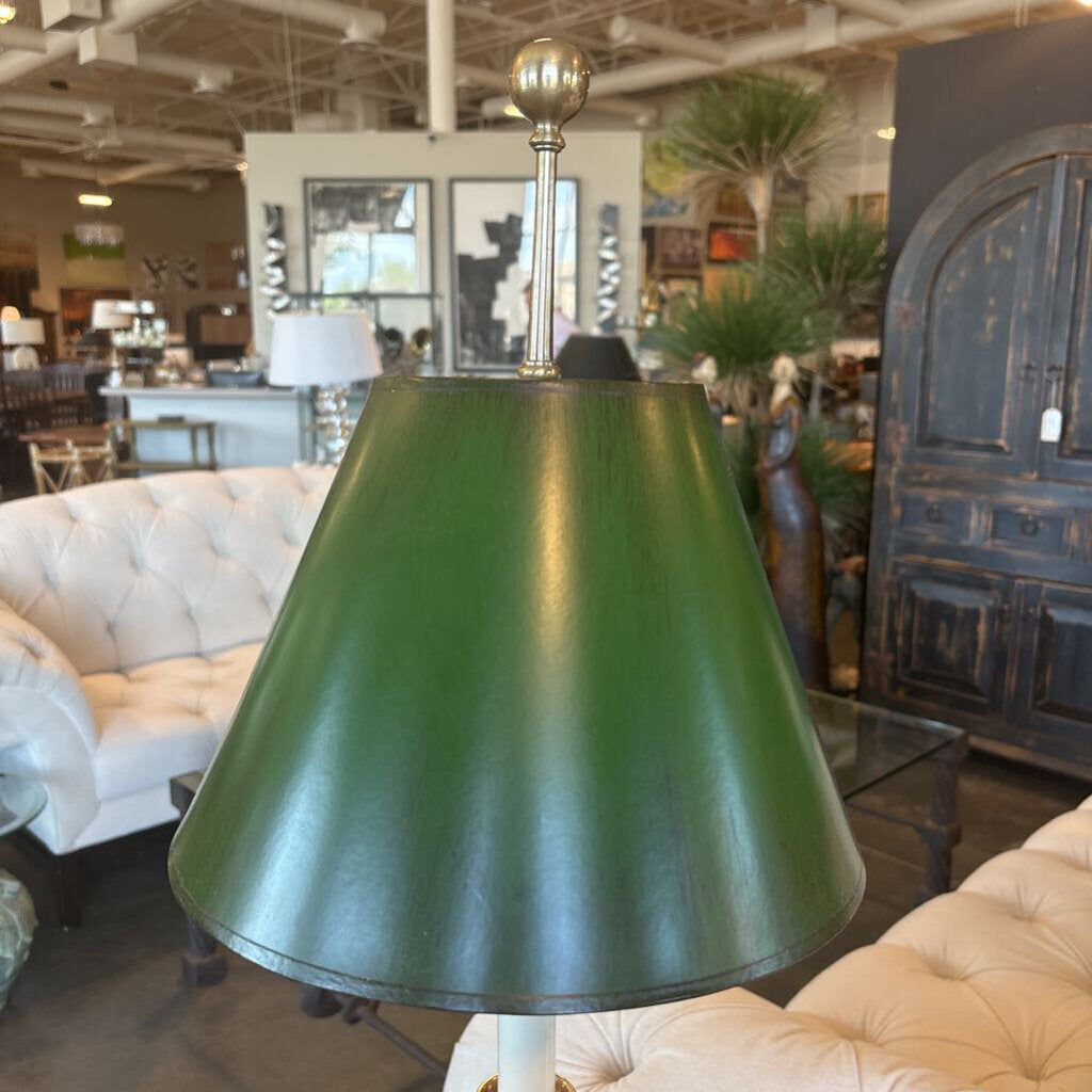 Frederick Cooper Brass Candlestick Lamp W/ Green Shade - 11X37H