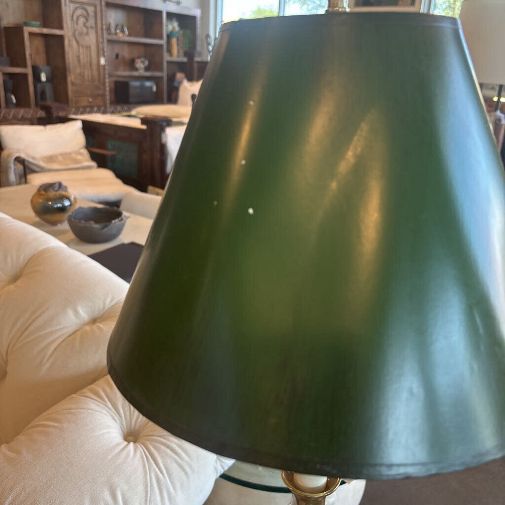 Frederick Cooper Brass Candlestick Lamp W/ Green Shade - 11X37H