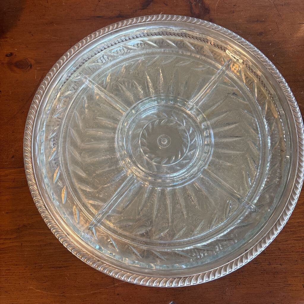 Silver LazySusan W/Cut glass insert - 15X3H