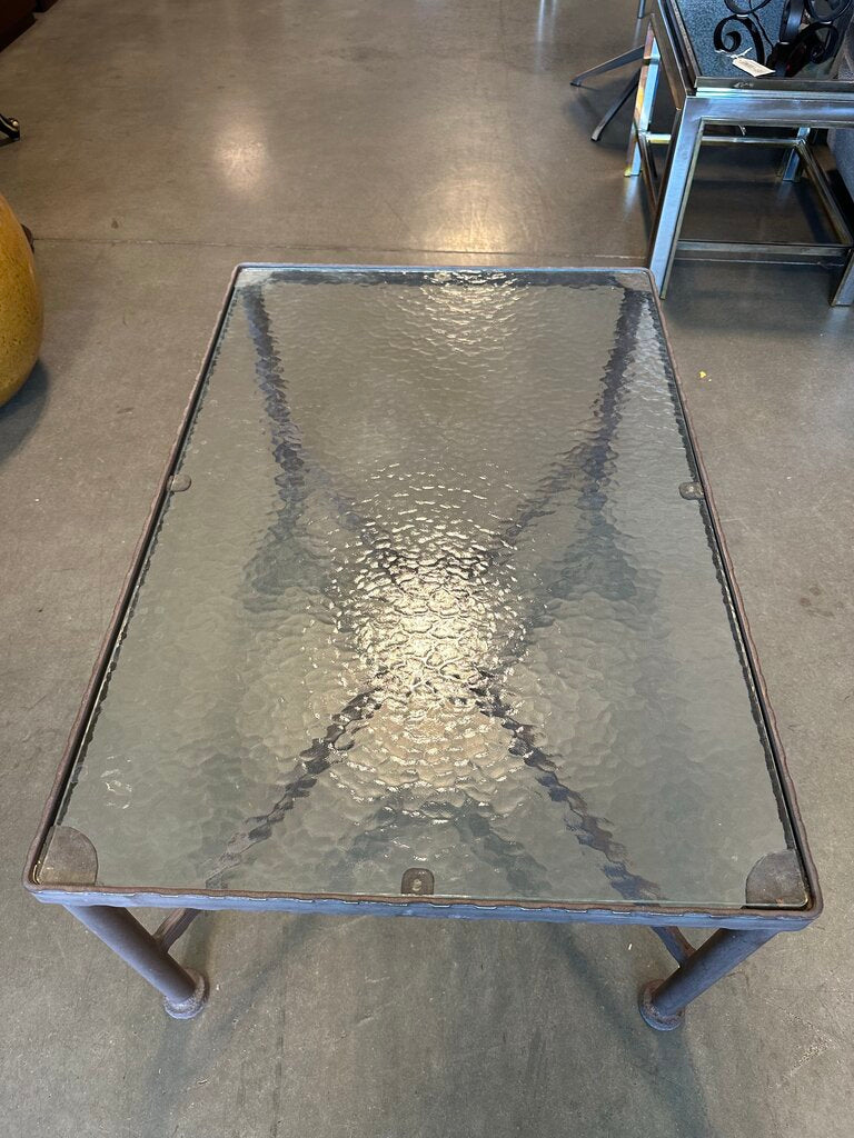Rectangular Iron Outdoor Coffee Table W/ Obscure Glass - 36.5X24.5X18H
