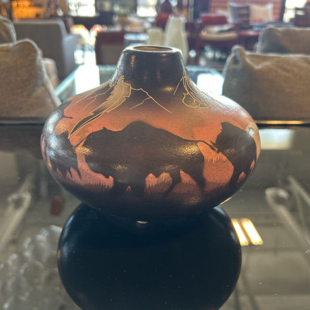 Hozoni Pottery Vase Signed By Rock - 6X5H
