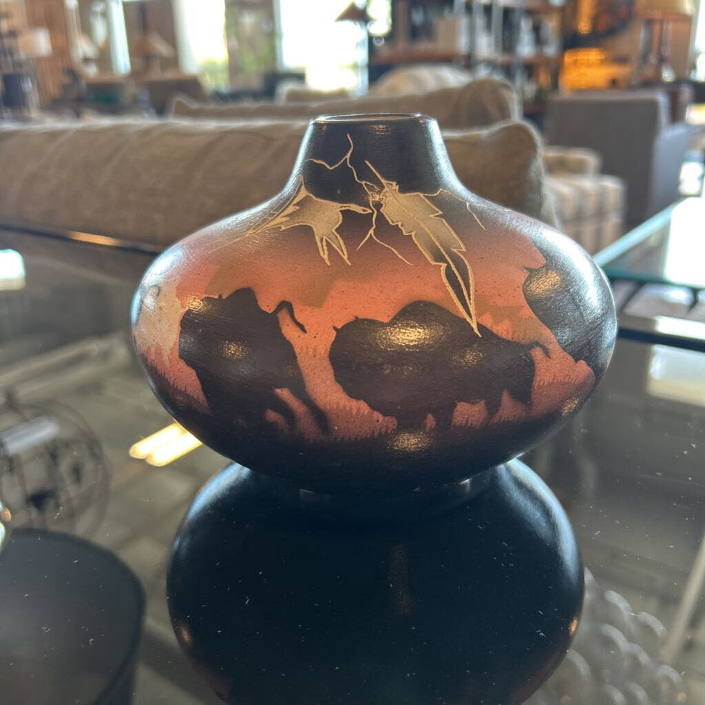 Hozoni Pottery Vase Signed By Rock - 6X5H