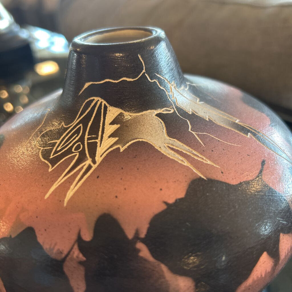 Hozoni Pottery Vase Signed By Rock - 6X5H