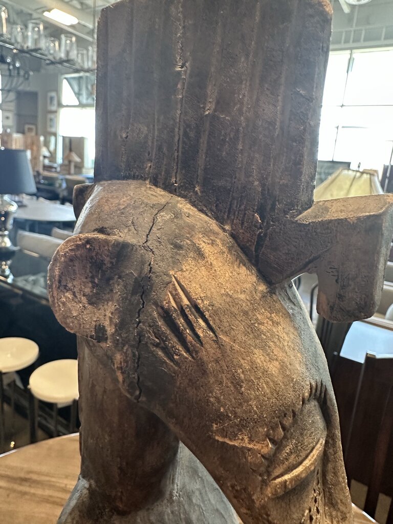Hand Carved African Woman Sculpture -4.5X4.5X34H