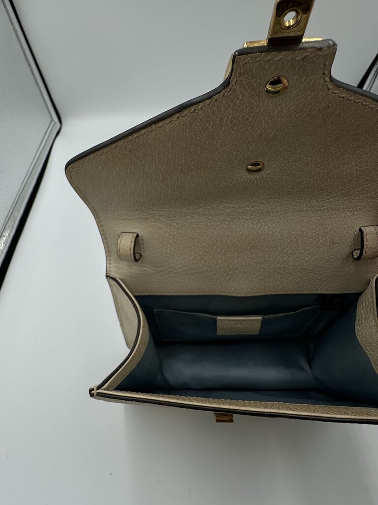 Gucci Sylvie Bee Star Cream Leather Top Handle Bag w/ Strap