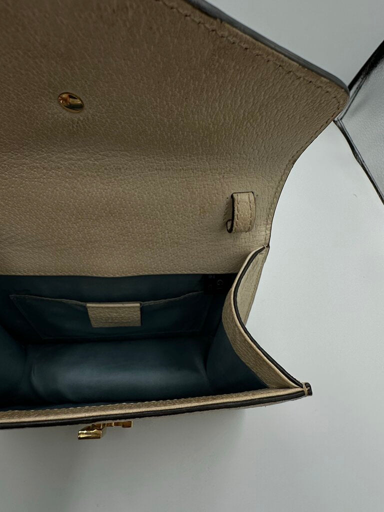Gucci Sylvie Bee Star Cream Leather Top Handle Bag w/ Strap