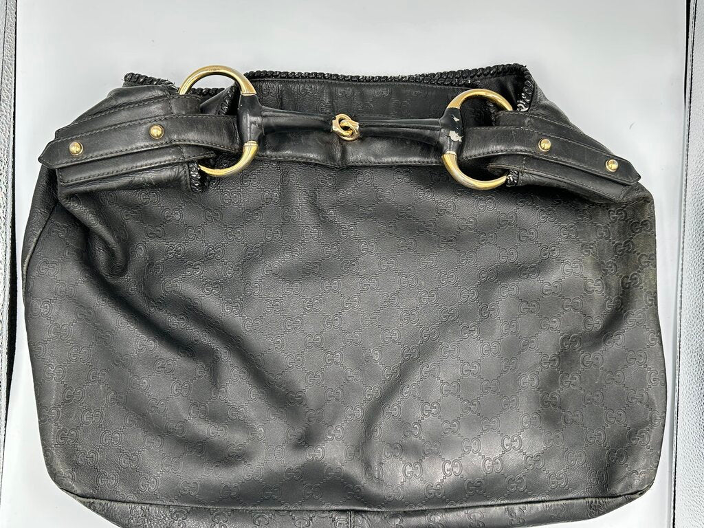 Gucci Guccissima Black Leather Hobo Bag