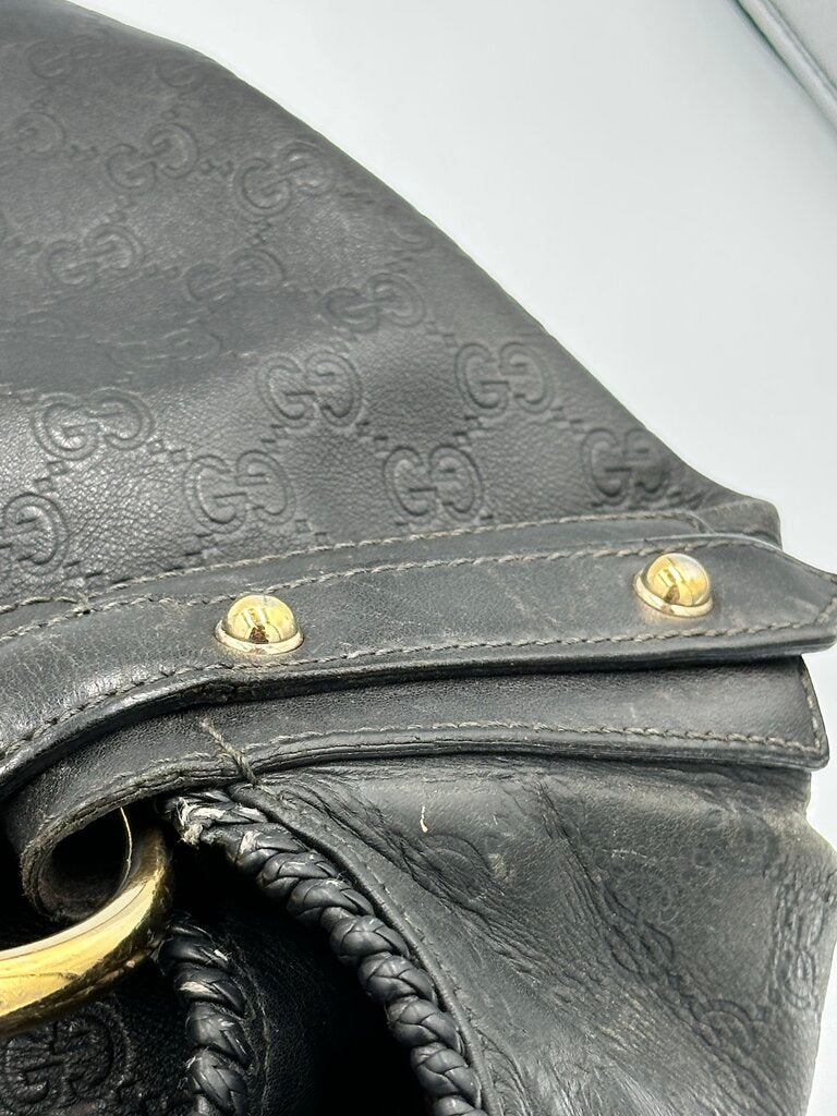 Gucci Guccissima Black Leather Hobo Bag