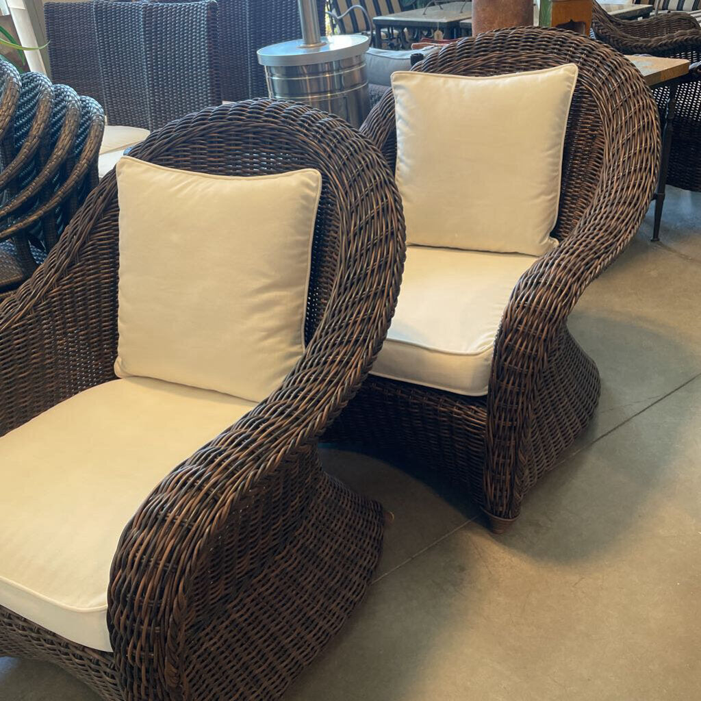 Pottery Barn Torrey Wicker Lounge Chairs - Pair - 34X32X36H