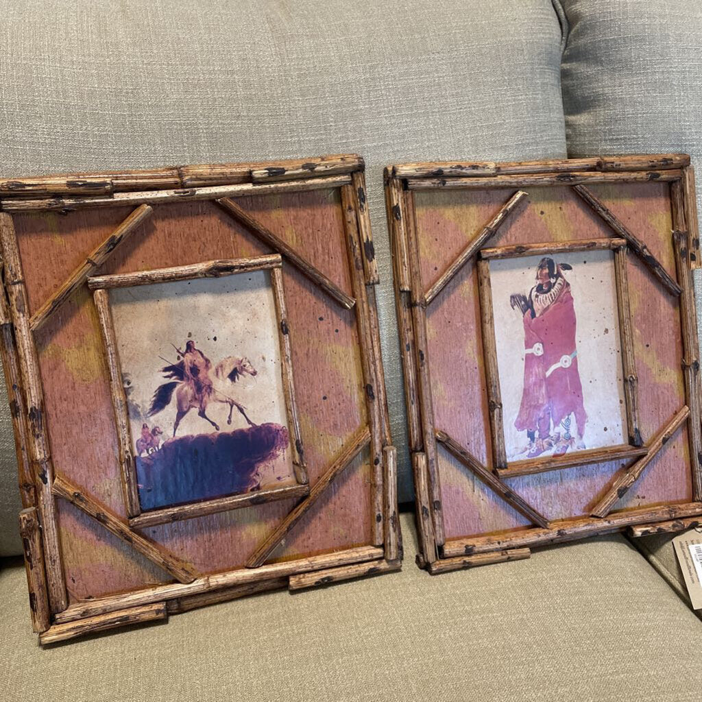 Vintage Parkman Bamboo Framed Art - Pair - 11X1.5X13H