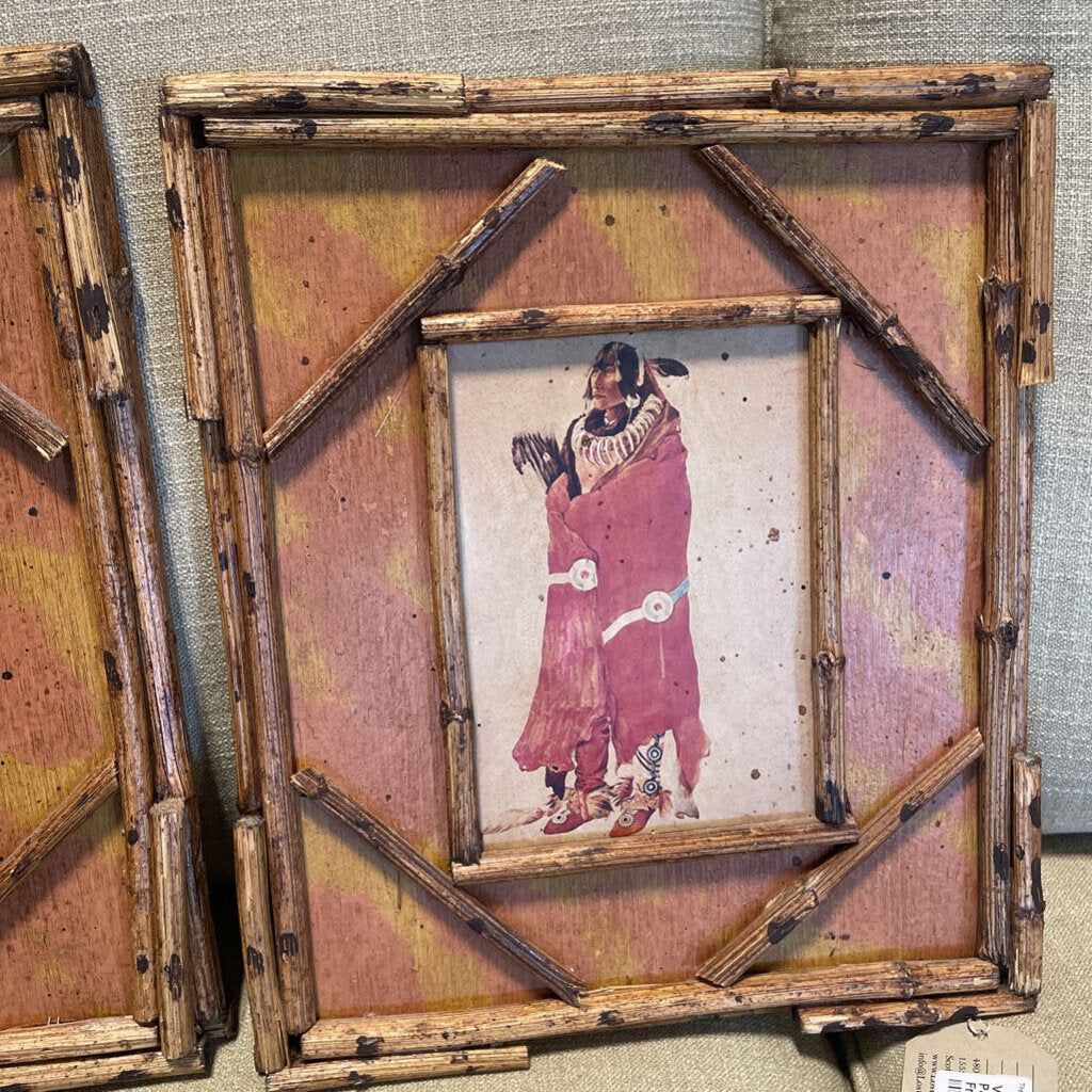 Vintage Parkman Bamboo Framed Art - Pair - 11X1.5X13H