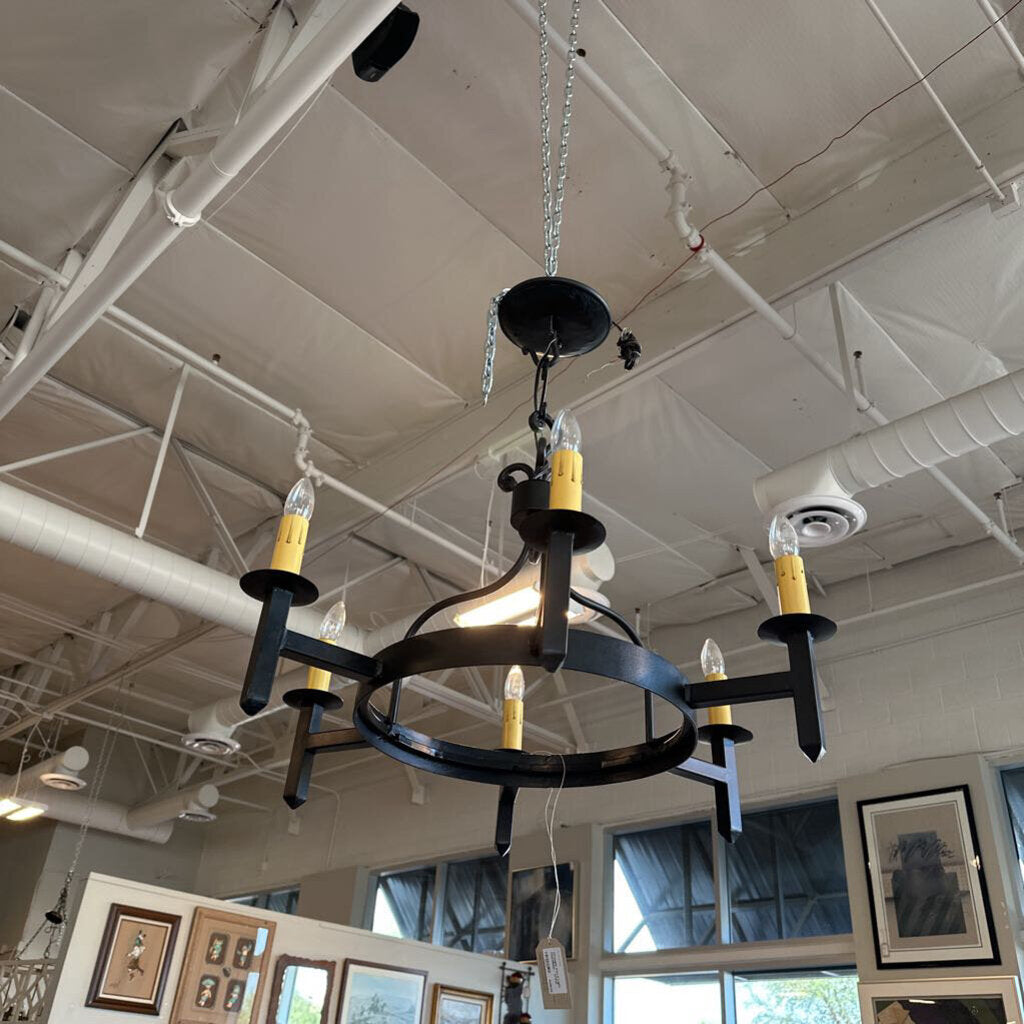 Wrought Iron 6 Light Chandelier - 27X30