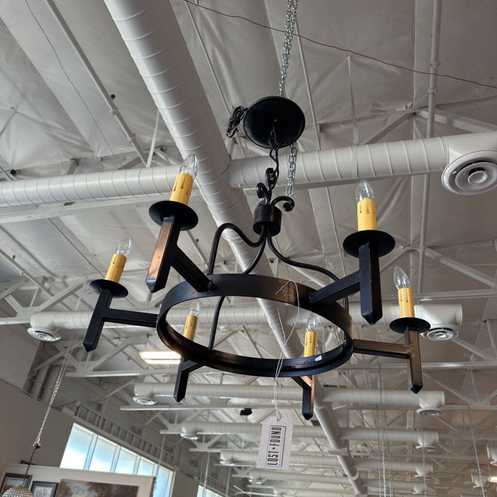 Wrought Iron 6 Light Chandelier - 27X30