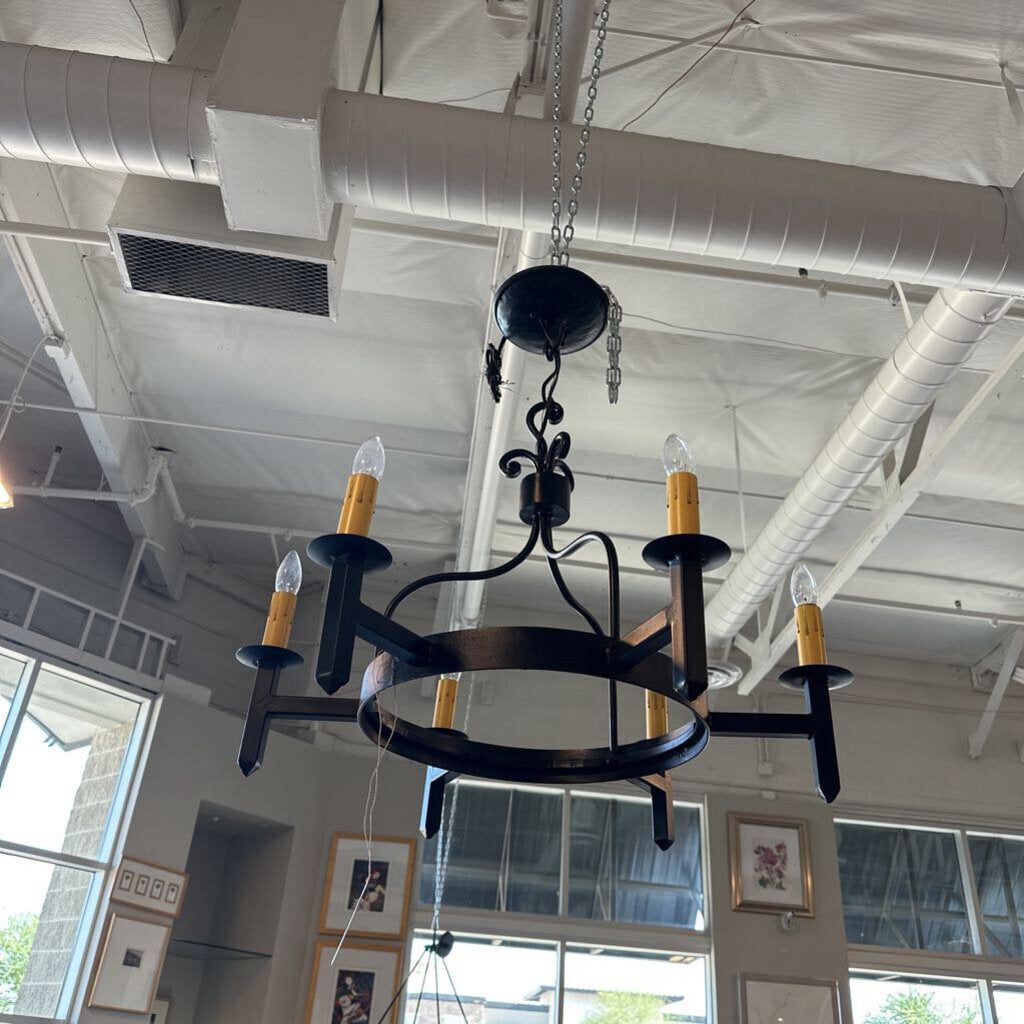 Wrought Iron 6 Light Chandelier - 27X30