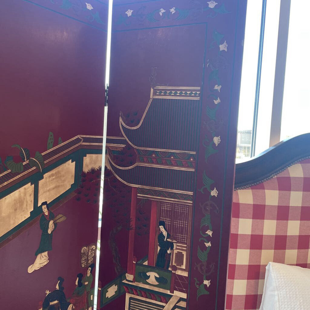 Red Asian Two Sided Carved Wood Screen - 64X1X72H