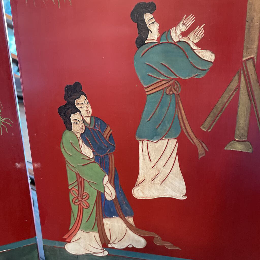 Red Asian Two Sided Carved Wood Screen - 64X1X72H